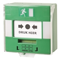 Groene handmelder "Bij nood deur open" met dubbel wisselcontact